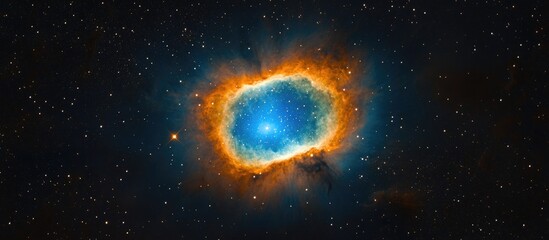 Poster - Vibrant Helix Nebula showcasing surreal cosmic beauty with striking orange and blue tones against a deep space backdrop ideal for text overlay