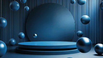 Poster - Floating spheres in a modern blue environment with dynamic motion