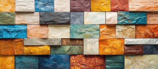 Aufkleber - Colorful ceramic stone brick wall texture for interior design showcasing vibrant hues and artistic patterns ideal for home decor.
