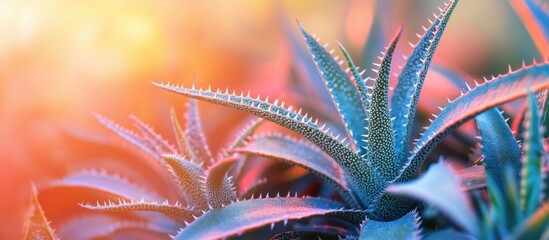 Poster - Close-up of vibrant Dyckia plants showcasing spiky leaves and soft sunlight for a botanical aesthetic.