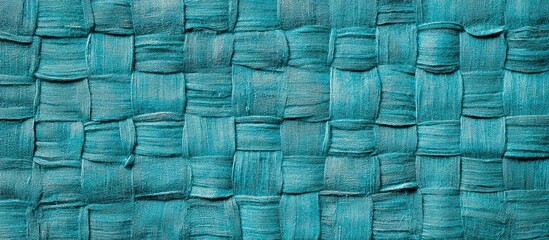 Fototapete - Cyan handwoven matting tweed fabric texture closeup detailed horizontal pattern background