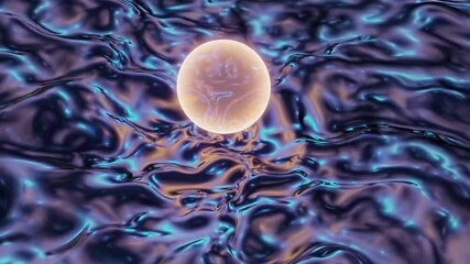 Poster - A glowing orb floating above a futuristic landscape with flowing waves.
