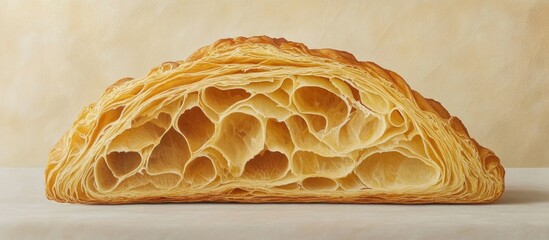 Poster - Croissant Cross Section Showcasing Layers and Texture of Delicious French Pastry on Light Background