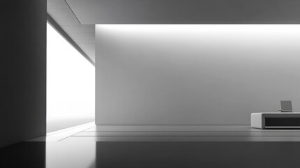 Leinwandbilder - Modern Minimalist Home Office Design Featuring Spacious Empty Walls and Sleek Furniture Ideal for Text Overlay and Stylish Aesthetic