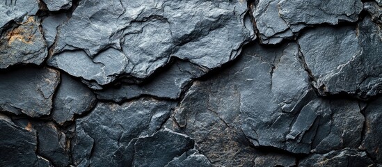 Poster - Textured dark grey black slate background with natural cracks and grooves suitable for a variety of design and architectural applications.