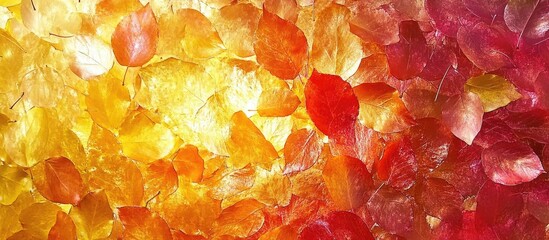 Poster - Vibrant Autumn Leaf Texture of Bright Orange Yellow and Red Hues for Nature Inspired Background Decor