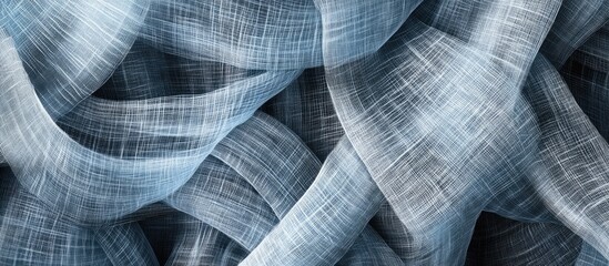 Poster - Woven fabric texture in light gray and blue shades showcasing intricate patterns and details ideal for design backgrounds or textiles.
