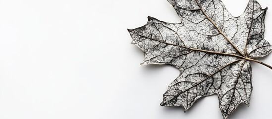 Poster - Dried intricate maple leaf isolated on a blank white background showcasing natural textures and details for botanical or seasonal themes.
