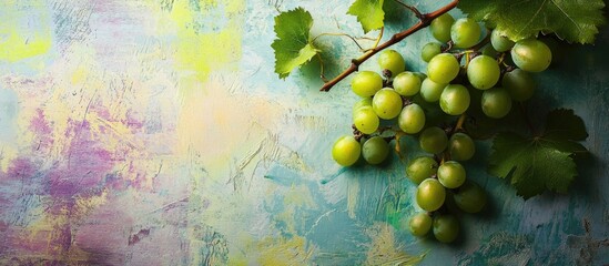 Leinwandbilder - Green wild grape branches with colorful background abstract art composition for fresh and vibrant food styling imagery.
