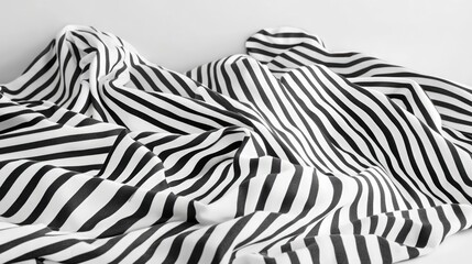 Poster - Rumpled black and white striped bed linens creating a stylish texture with empty space for text or design elements.