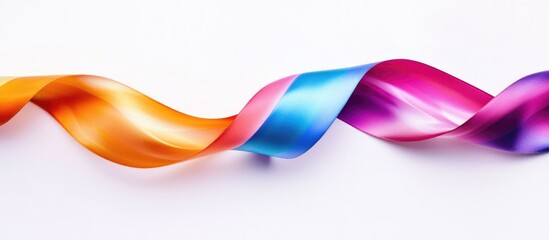 Leinwandbilder - Vibrant multi-colored ribbon twisting elegantly on a clean white background for creative and decorative purposes.