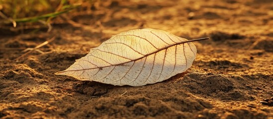 Wall Mural - dried leaf resting on earthy ground illuminated by soft sunlight showcasing nature's beauty and seas