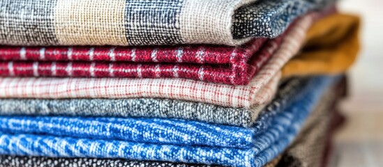 Poster - Stacked Flannel Fabric Textures with Varied Patterns and Colors Ideal for Textile Design or Fashion Background Use