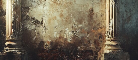 Poster - Aged textured wall with classic columns ideal for backgrounds and artistic designs in various creative projects