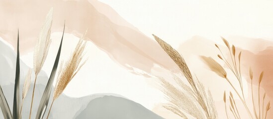 Poster - Pastel Abstract Background with Dry Reed and Pampas Grass Evoking Minimalist Nature Aesthetic in Neutral Tones for Stylish Decoration