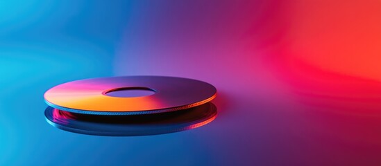  - Colorful disc on gradient background with reflective surface and ample space for text placement or branding options.