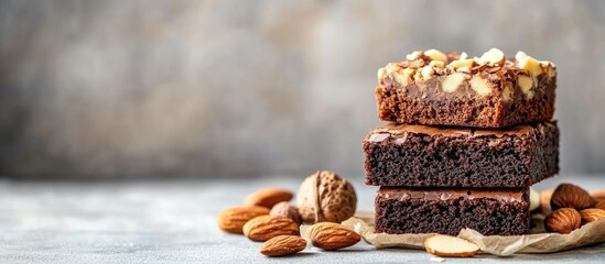 Aufkleber - Delicious diabetic-friendly crosspot brownies topped with almonds perfect for diabetes awareness culinary events with customizable text space.