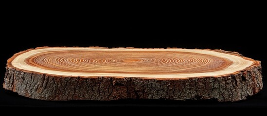 Poster - Close up view of cut tree trunk showcasing growth rings and natural texture on a black background