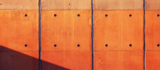 Poster - Modern orange concrete wall texture with uniform patterns showcasing industrial design and architectural detail in urban environments.