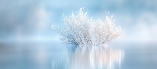 Poster - Dry reed in lake frozen with ice showcasing serene abstract texture and selective focus in calming winter landscape photography