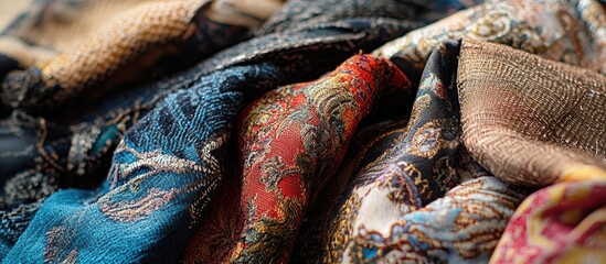 Poster - Vibrant array of intricate textile fabrics showcasing rich textures and colors for fashion and design applications