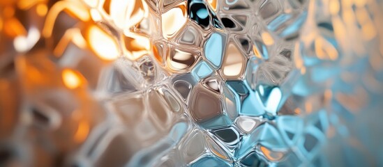 Poster - Textured glass surface with colorful reflections creating an abstract artistic background in warm and cool tones.