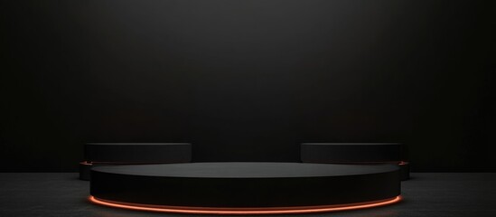 Poster - Curved podiums from above on a dark background ideal for exhibition mockups or presentations with space for text and branding elements