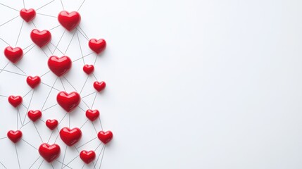 Poster - Connected Red Hearts on White Background Representing Love and Relationships with Copy Space for Text and Technology Influence