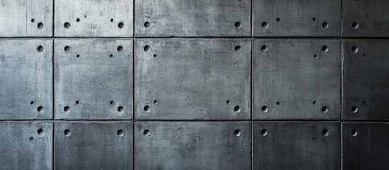Fototapete - Dark concrete wall texture with embedded holes ideal for industrial or modern design backgrounds and architectural projects.