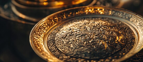 Aufkleber - Intricately Designed Antique Metal Plate with Ornate Patterns and Rich Textures