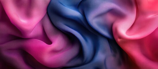 Poster - Elegant draped silk fabric in vibrant gradient hues of pink, blue, and purple creating a luxurious and dynamic visual texture.