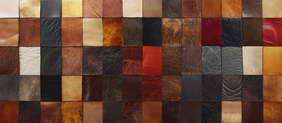 Leinwandbilder - Collage showcasing a variety of leather textures and colors arranged in a grid pattern for design and fashion inspiration.