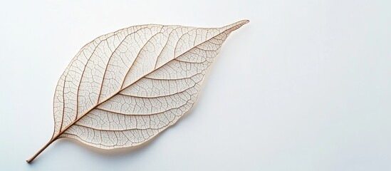 Poster - Delicate dry leaf with intricate veining isolated on a clean white background showcasing natural textures and organic beauty.