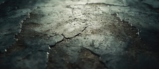 Fototapete - Grungy cracked concrete floor texture with moody lighting for background use in design and illustration projects