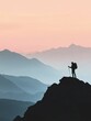 © Anat art - Hiker on mountain ridge enjoying vast views during sunset near high peaks and tranquil valleys. Generative AI
