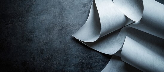 Aufkleber - Curved white paper sheets elegantly arranged on a textured dark background creating a contrasting and artistic composition.