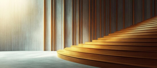 Aufkleber - Curved wooden orchestra seating with an empty stage and soft lighting for creative text or announcements.