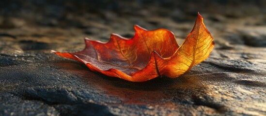 Poster - Curled Autumn Leaf on Pavement Showcasing Vibrant Fall Colors and Textures in Natural Environment