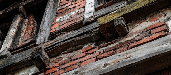 Poster - Weathered half timbering brick wall textures showcasing rustic architecture in northern Germany