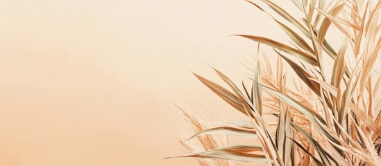 Poster - Tropical palm leaves on pastel peach background creating a minimalist aesthetic perfect for summer-themed mockups and floral designs.