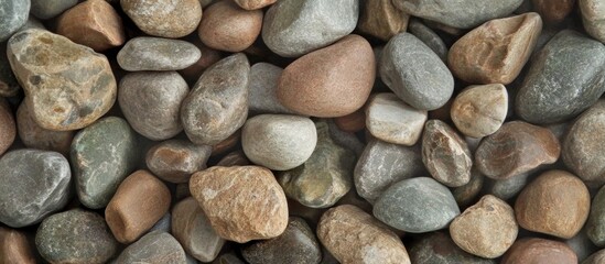 Poster - Textured background of smooth, colorful pebbles in various shapes and sizes ideal for nature themes and design projects.