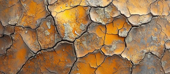 Poster - Cracked dry tree bark texture with warm orange and gray hues showcasing natural weathering and organic patterns.