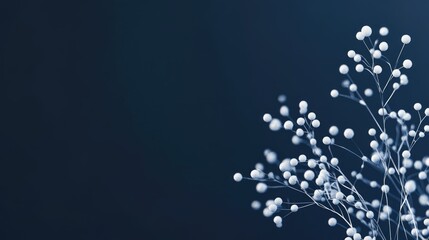 Poster - DNA Molecule Structure with Connection Lines on Dark Blue Background for Medical Research Innovation and Science Concept with Copy Space