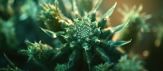 Poster - Macro view of intricate cactus details showcasing vibrant textures and colors in a natural setting.