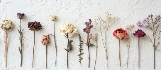 Aufkleber - Dried flower arrangement against a textured white wall showcasing natural beauty and elegance in decor