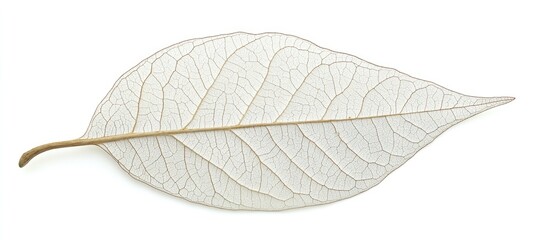 Poster - Translucent dry leaf isolated on white background showcasing intricate vein patterns and natural textures for design and botanical themes.