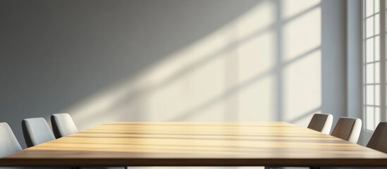 Leinwandbilder - Modern conference room setting with wooden table and empty wall space for adding text or branding elements in a professional environment