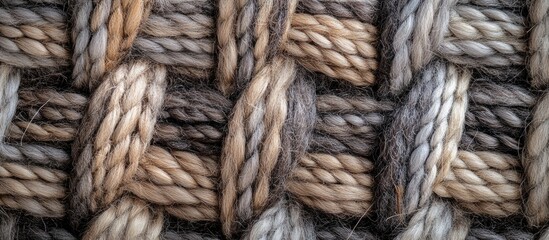Poster - Woven woolen texture with intricate designs in neutral tones creating a visually appealing fabric background for various applications