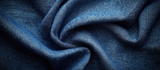 Poster - Textured denim fabric background showcasing intricate weave patterns in deep blue hues ideal for fashion and textile design projects.