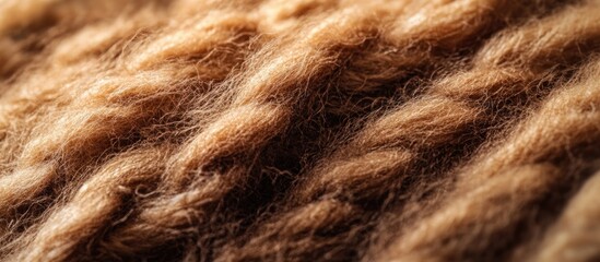 Poster - Closeup of textured knitted woolen fabric showcasing its fluffy and hairy fibers in a warm brown tone for textile design and fashion backgrounds
